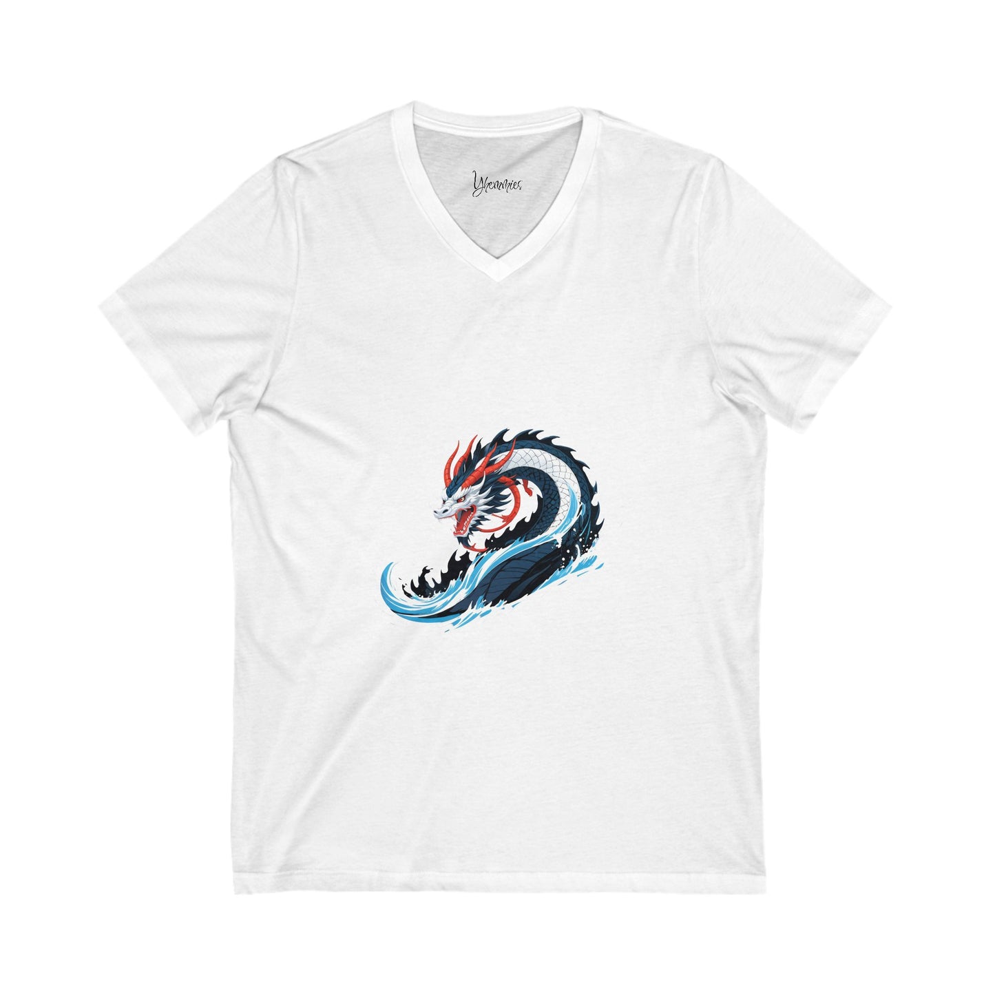 Dragon Wave V-Neck Tee for Ocean Lovers, Beachwear, Graphic T-Shirt, Unisex Casual Top, Gift for Anime Fans, Summer Style