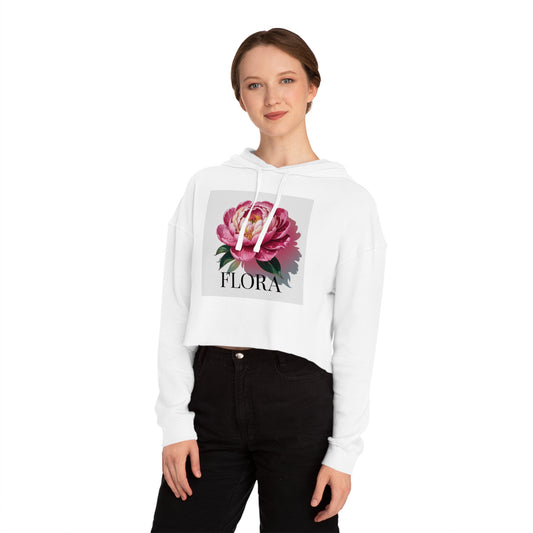 Floral Cropped Hoodie with 'FLORA' Design, Trendy Sweater for Women, Casual Wear, Gift for Her, Spring Fashion, Cute Streetwear